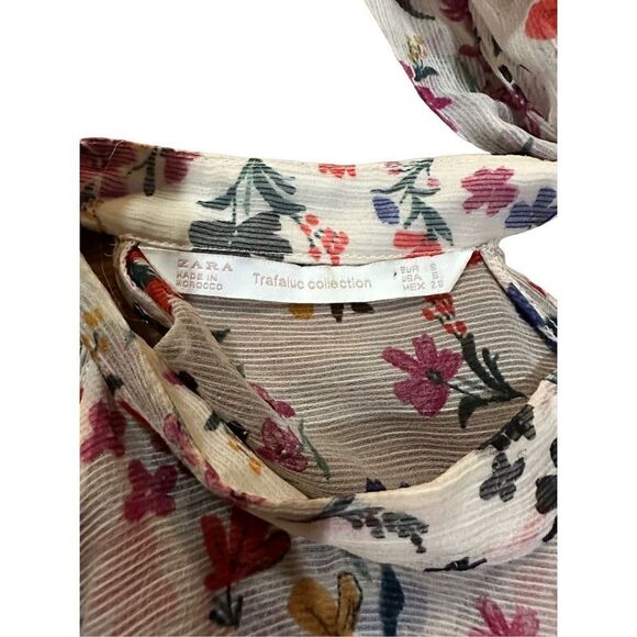 ZARA trafaluc Floral Cold Shoulder Ruffle Top Blouse Multicolor sz small - Picture 4 of 9